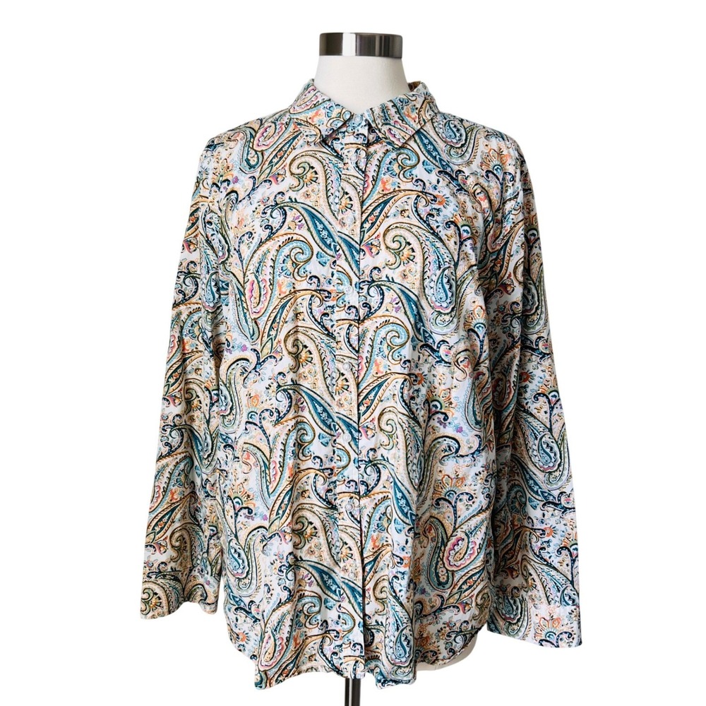 Talbots‎ Womens XL Paisley Button Down Shirt Cotton Long Sleeve Multi Color Top